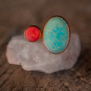 Turquoise and Coral Ring
